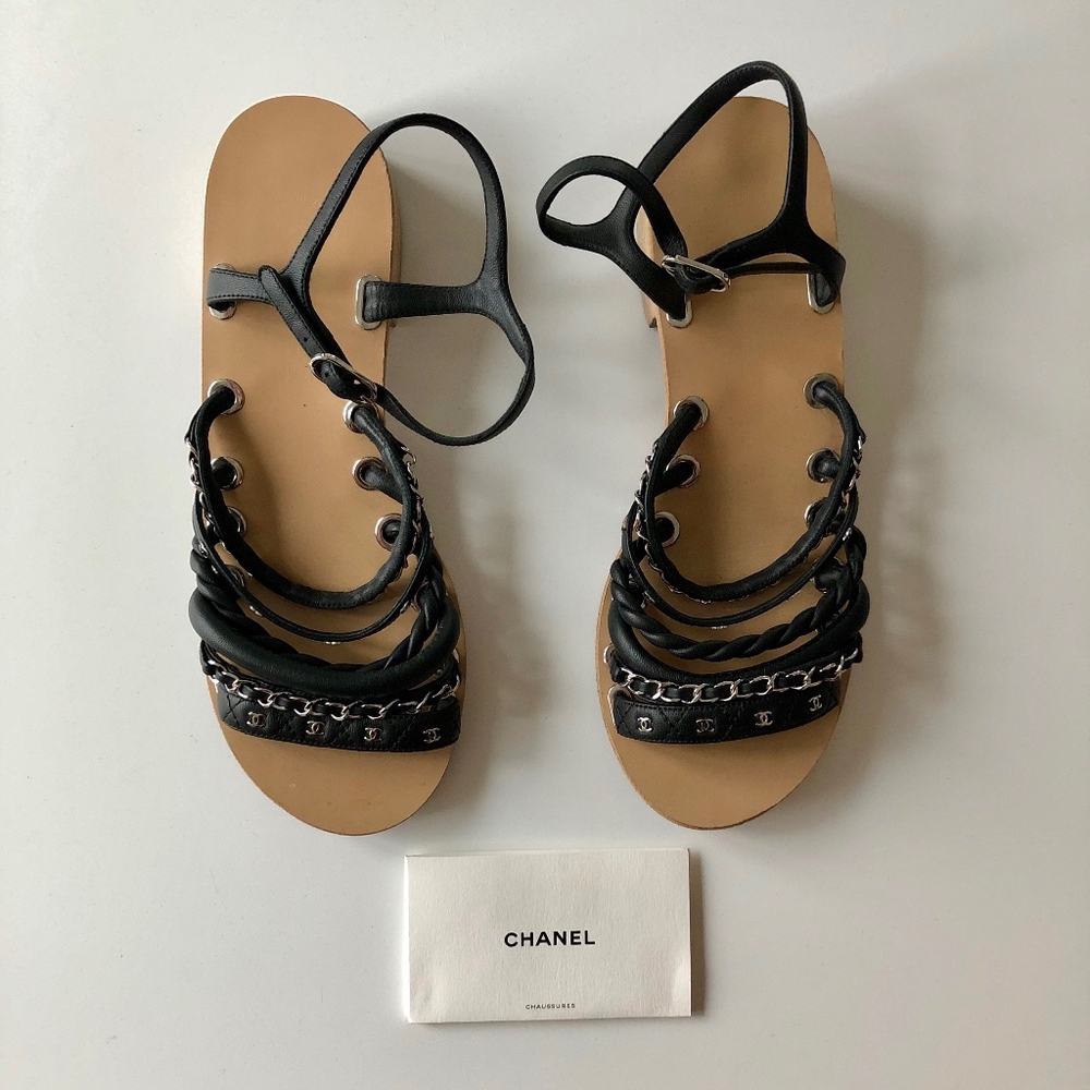 Chanel Black Chain Strap Sandals